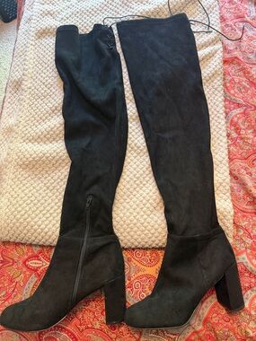 Black Over-the-Knee Block Heel Boots - Women